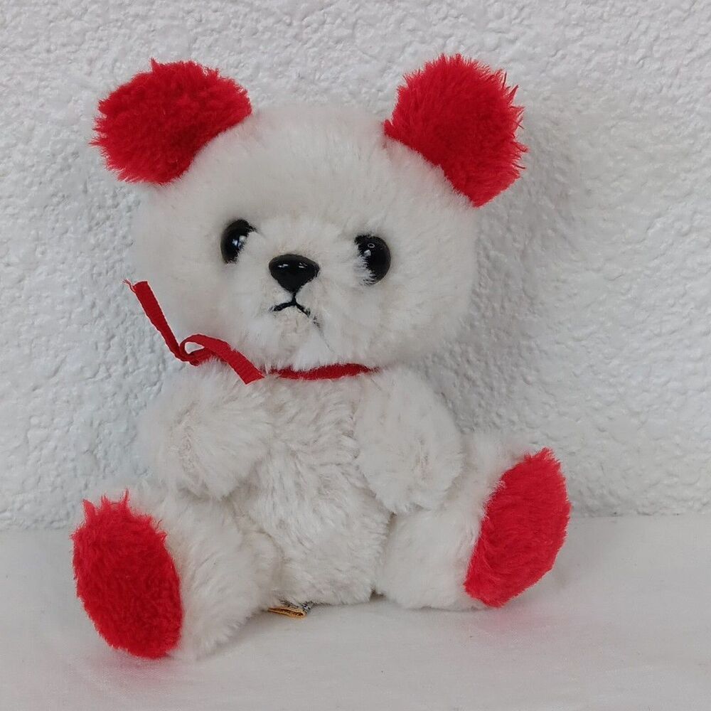 Dakin Stuffed Bear White With Red Ears Paws Vintage 1981 Made in Korea Plush